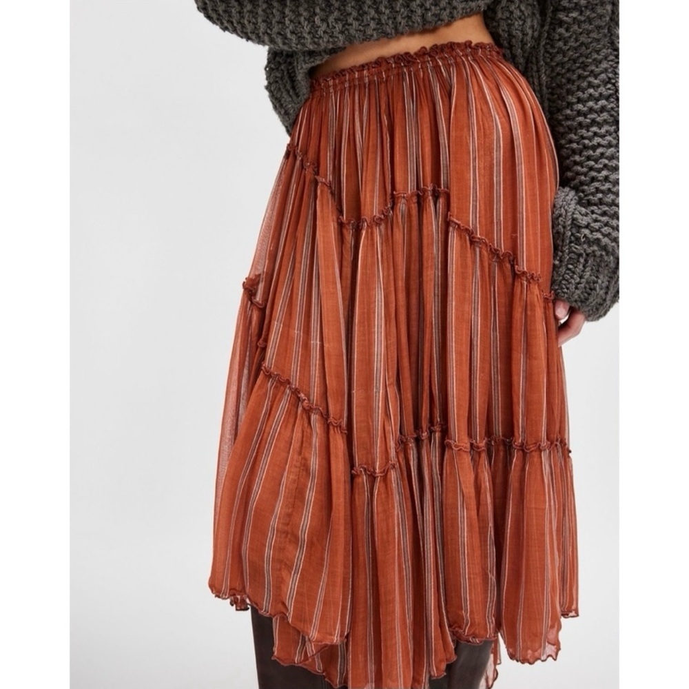 New Free People FP One Ember Striped Skirt Orange Small